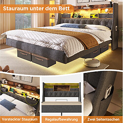 STILVORA Lit double 160/200 cm gris en lin avec LED tête de lit et matelas pas cher