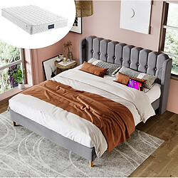 Avis STILVORA Lit double 140/200 cm gris en lin avec USB et Type-C matelas inclus