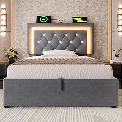 Acheter STILVORA Lit rembourré 90/200 cm gris en velours avec LED rangement et matelas