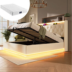 Avis STILVORA Lit double 160/200 cm blanc en PU avec LED 360° rangement et matelas