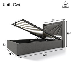 Acheter STILVORA Lit simple 90/200 cm gris en lin de coton avec rangement USB et Type-C