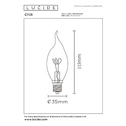 Ampoule LED filament ambrée flamme E14 3W 2200K 115 lm dimmable Lucide pas cher