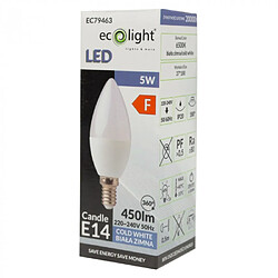 Avis Ampoule LED bougie E14 5W 6500K 450lm opale Ecolight