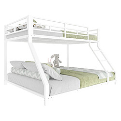 Lit Superposé Enfant 90x200 et 140x200 cm - Modenvie - escalier et garde-corps - Blanc pas cher