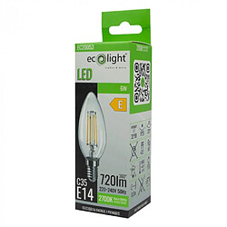 Avis Ampoule LED filament bougie E14 6W 720lm 2700K Ecolight
