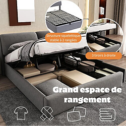 Lit Coffre 140x190 cm - Modenvie - rangement hydraulique et 3 tiroirs - Velours gris pas cher