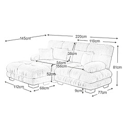MIVRAY Canapé d’angle 2 places Modulable avec 1 repose-pieds et coussins, Tissu, Rose pas cher