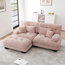 Avis MIVRAY Canapé d’angle 2 places Modulable avec 1 repose-pieds et coussins, Tissu, Rose