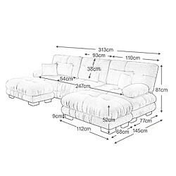 MIVRAY Canapé d’angle 3 places Modulable avec 2 repose-pieds, coussins, Tissu, Rose pas cher
