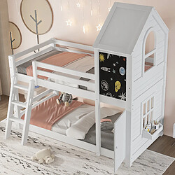 STILVORA Lit Superposé 90/200 cm blanc en bois massif et MDF avec toit et tableau pas cher