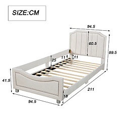 STILVORA Lit enfant 90/200 cm beige en bois massif avec dossier style canapé pas cher