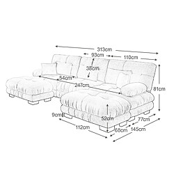 MIVRAY Canapé d’angle 3 places Modulable avec 2 repose-pieds, coussins, Tissu, Café clair pas cher