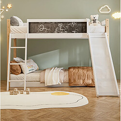 Acheter STILVORA Lit superposé enfant 90/200 cm blanc en bois avec toboggan et tableau
