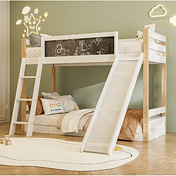 STILVORA Lit superposé enfant 90/200 cm blanc en bois avec toboggan et tableau pas cher