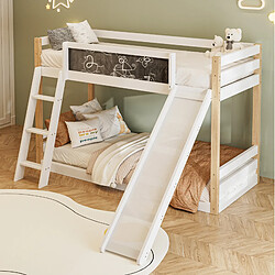 Avis STILVORA Lit superposé enfant 90/200 cm blanc en bois avec toboggan et tableau