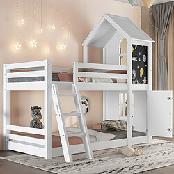 Avis STILVORA Lit Superposé 90/200 cm blanc en bois massif et MDF avec toit et tableau