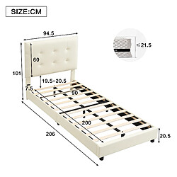 STILVORA Lit enfant rembourré 90/200 cm beige en bois avec tête de lit biscuit pas cher