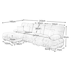 MIVRAY Canapé d’angle 3 places Modulable avec 1 repose-pieds, coussins, Tissu, Rose pas cher