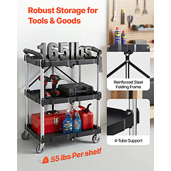 Avis VEVOR Chariot de Service Utilitaire Pliable 3 Niveaux 74,8 kg Roues Pivotantes