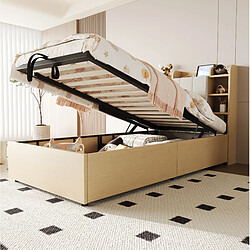 Avis STILVORA Lit simple 90/200 cm bois naturel en MDF avec rangement hydraulique et USB