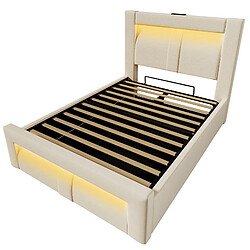 modfu Lit coffre 90x200 cm, avec LED et ports USB et Type-C, en velours, beige, matelas inclus pas cher