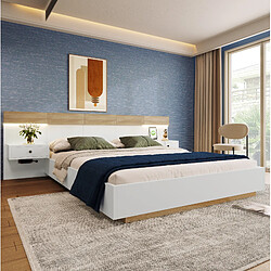 Avis STILVORA Lit double 180/200 cm blanc et chêne Sonoma en bois avec 2 chevets LED