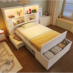 Avis STILVORA Lit 90/200 cm blanc en bois avec LED rangements et ports USB
