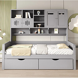 Acheter STILVORA Lit banquette 90/200 cm gris en bois avec rangements et tiroirs
