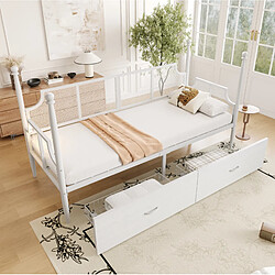 Avis STILVORA Lit banquette 90/200 cm blanc en métal avec 2 tiroirs style vintage