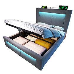 Avis modfu Lit coffre 90x200 cm, avec LED et ports USB et Type-C, en velours, gris, matelas inclus