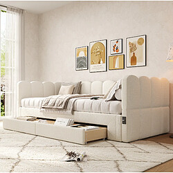 Acheter STILVORA Lit de jour 90/200 cm beige en lin extensible avec USB et 2 tiroirs