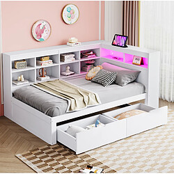 Avis STILVORA Lit banquette 90/200 cm blanc en bois massif avec LED USB et rangements
