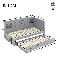 STILVORA Banquette-lit 90/200 cm grise en panneaux de particules avec lit gigogne LED pas cher