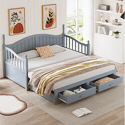 Avis STILVORA Canapé-lit gigogne 90/190 cm gris en bois avec 2 tiroirs et sommier