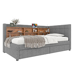 Acheter STILVORA Banquette-lit 90/200 cm gris en lin avec USB tiroirs et rangements
