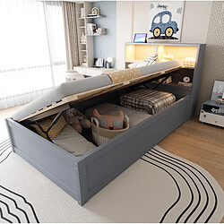 Avis STILVORA Lit banquette 90/200 cm gris en bois avec LED prises intégrées et rangements