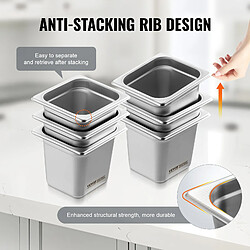 Acheter VEVOR 6PCs Bac Gastronorme GN 1/6 Récipient Inox Bain-marie 16 cm Profondeur