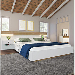 Avis STILVORA Lit double 140/200 cm blanc et chêne Sonoma en bois avec 2 chevets LED