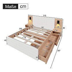 Acheter STILVORA Lit double 140/200 cm blanc/chêne clair en bois massif et MDF avec USB