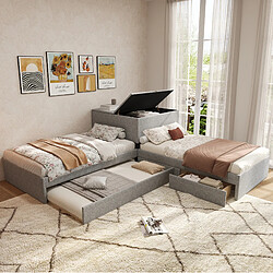 Acheter STILVORA Lit d'angle 90/200 cm gris en lin avec lit gigogne et rangement