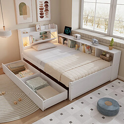 Avis STILVORA Lit simple 90/200 cm blanc en bois massif et MDF avec rangements et éclairage