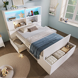 Acheter STILVORA Lit 90/200 cm blanc en bois avec LED rangements et ports USB