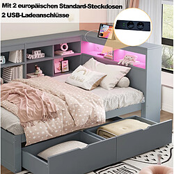 STILVORA Lit banquette 90/200 cm gris en bois avec LED USB et rangements pas cher