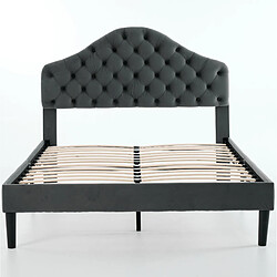 modfu Lit adulte 140x200 cm, tête de lit réglable, en velours, gris pas cher