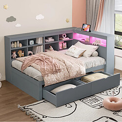 Avis STILVORA Lit banquette 90/200 cm gris en bois avec LED USB et rangements