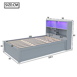 Acheter STILVORA Lit banquette 90/200 cm gris en bois avec LED prises intégrées et rangements