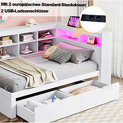 STILVORA Lit banquette 90/200 cm blanc en bois massif avec LED USB et rangements pas cher