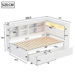 Acheter STILVORA Lit banquette 90/200 cm blanc en bois massif avec LED USB et rangements