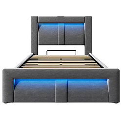 modfu Lit coffre 90x200 cm, avec LED et ports USB et Type-C, en velours, gris, matelas inclus pas cher