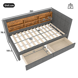 STILVORA Banquette-lit 90/200 cm gris en lin avec USB tiroirs et rangements pas cher